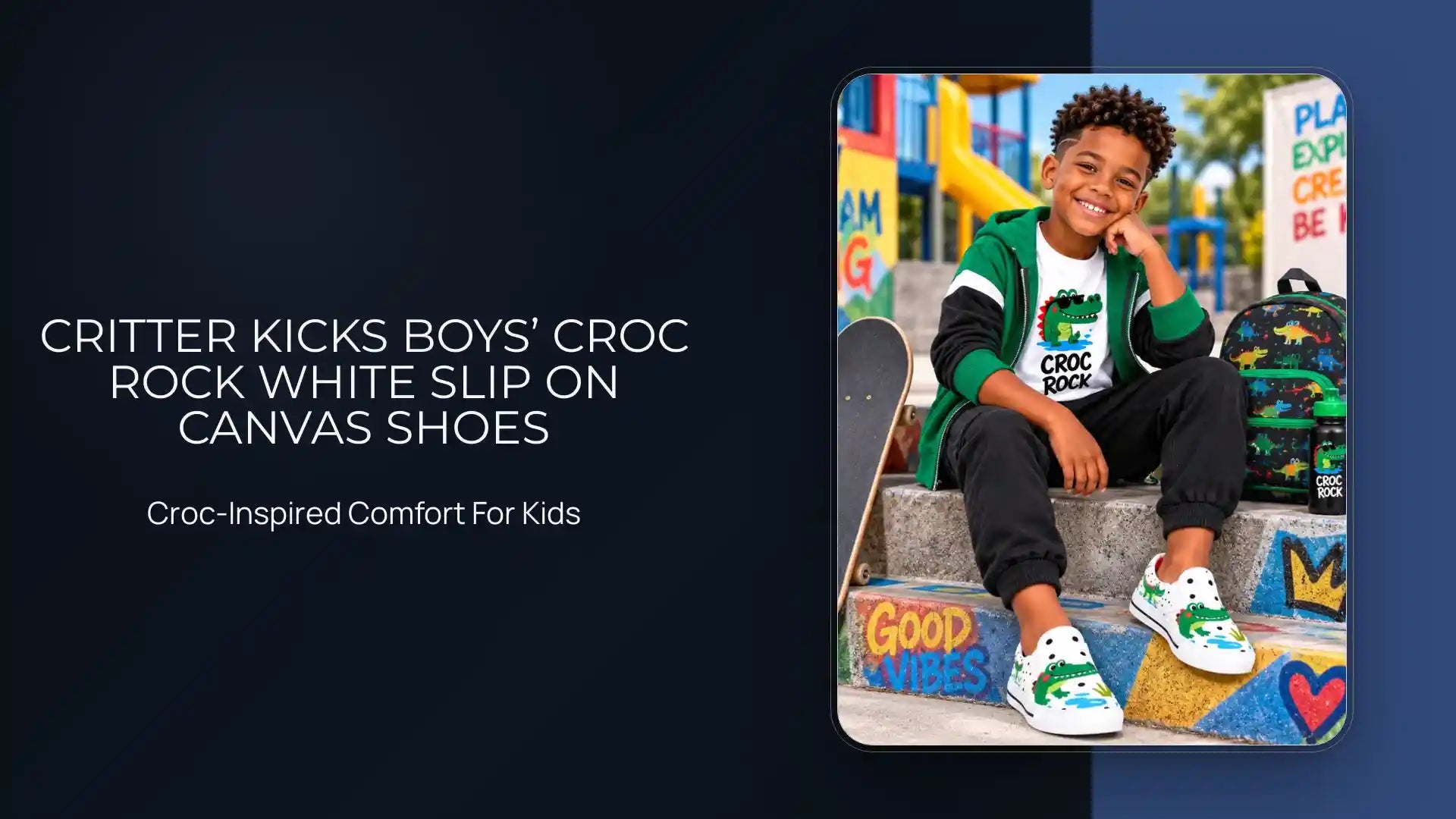 Critter Kicks Boys&rsquo; Croc Rock White Slip On Canvas Shoes by@Outfy