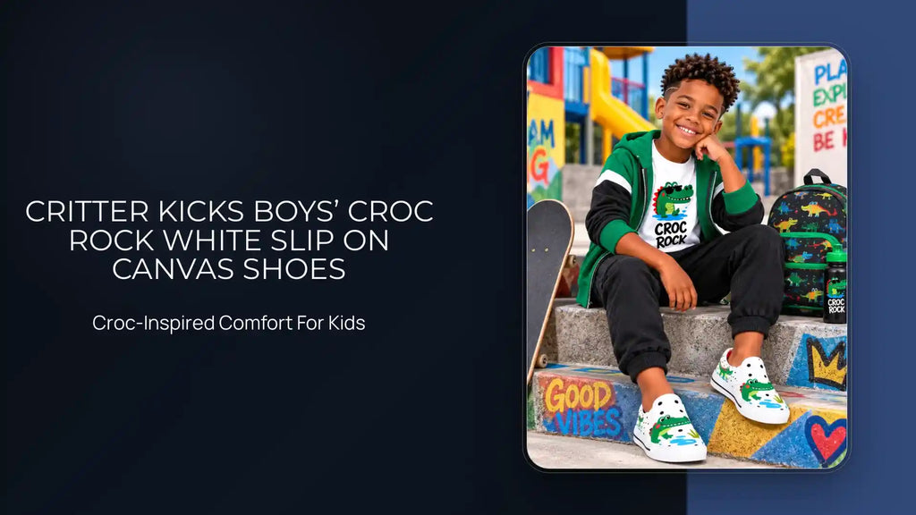Critter Kicks Boys&rsquo; Croc Rock White Slip On Canvas Shoes by@Outfy