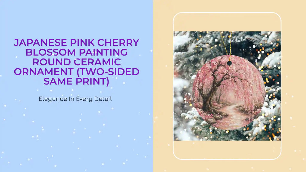 Japanese Pink Cherry Blossom Painting Round Ceramic Ornament (Two-Sided Same Print) by@Outfy