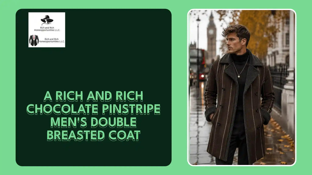 A Rich and Rich Chocolate Pinstripe Men's Double Breasted Coat by@Outfy