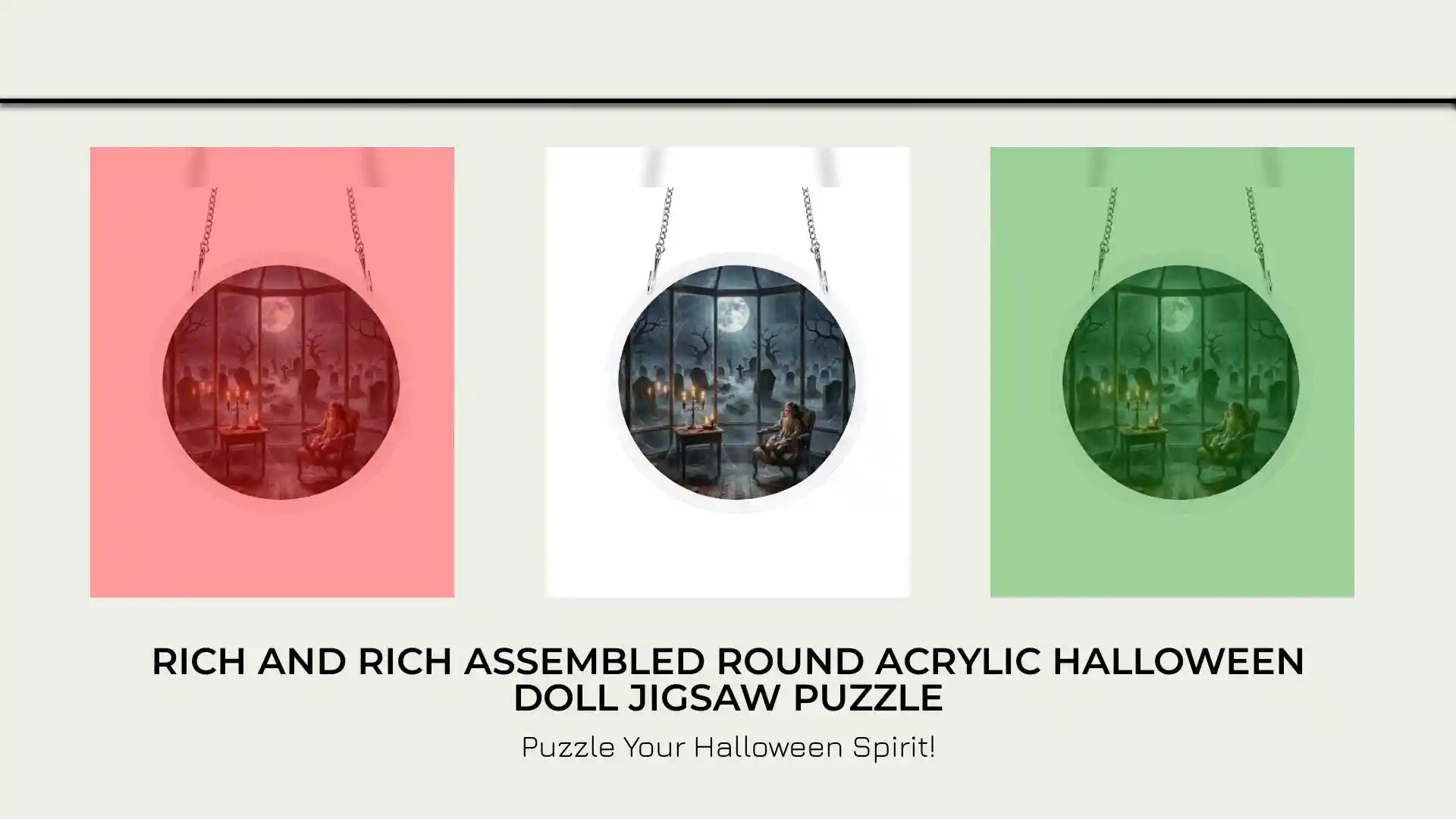 Rich and Rich Assembled Round Acrylic Halloween Doll Jigsaw Puzzle by@Outfy