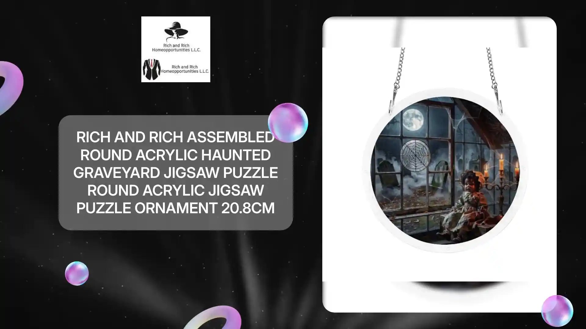 A Rich and Rich Assembled Round Acrylic Haunted Graveyard Jigsaw Puzzle by@Outfy