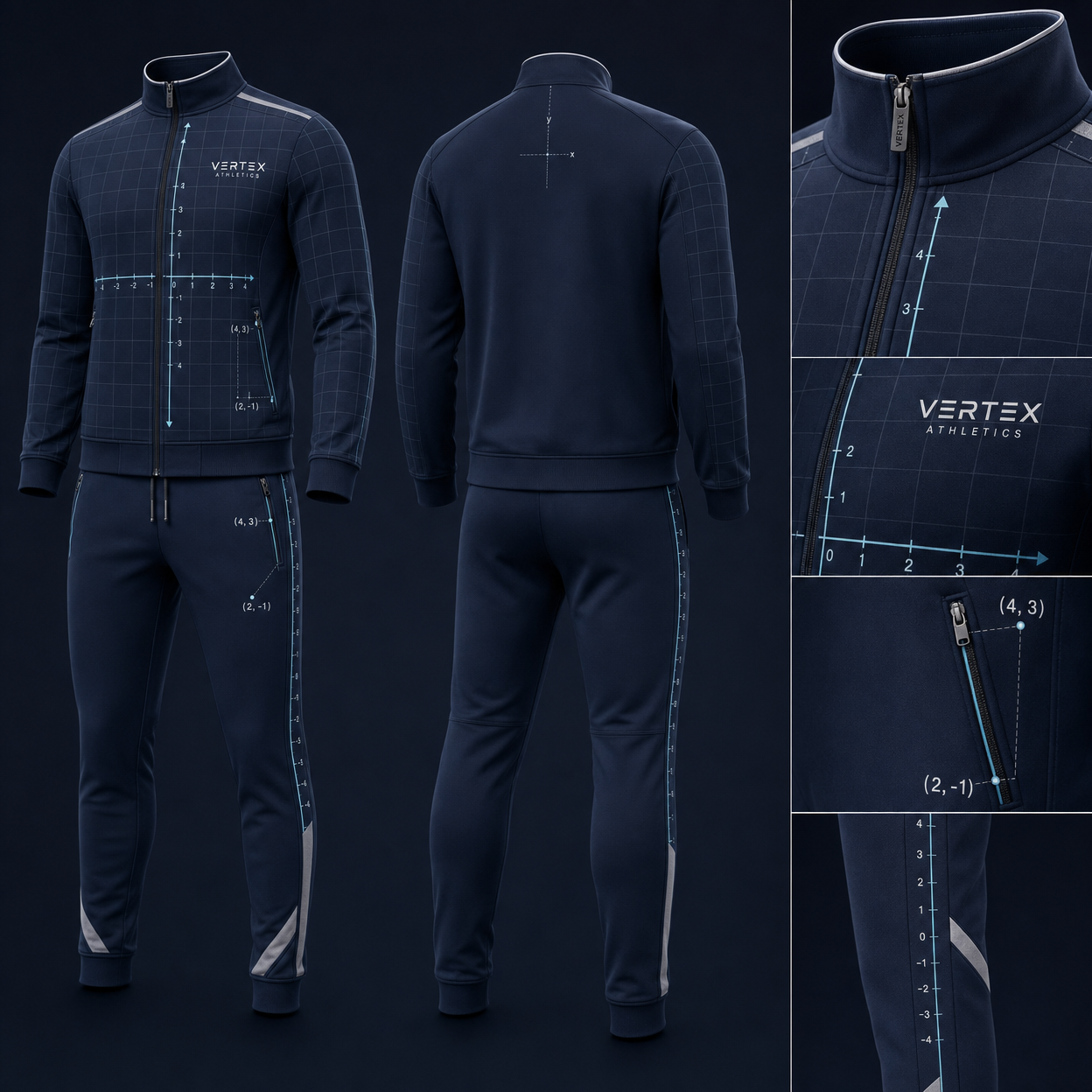 Vertex Coordinate Field Tracksuit in graphite with signal orange geometric Vertex menswear design