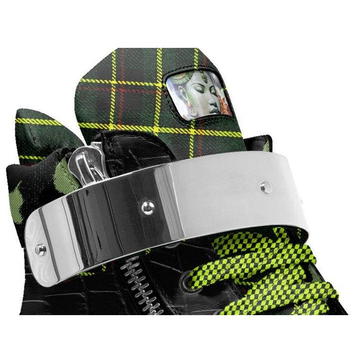 Women's high-top sneaker with green checker pattern, metallic accents and a padded collar — alternate view