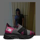 Magenta and gray elastic slip-on women's sneaker with low-profile rubber sole and logo window — additional view 10