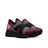 Magenta and gray elastic slip-on women's sneaker with low-profile rubber sole and logo window — additional view 6