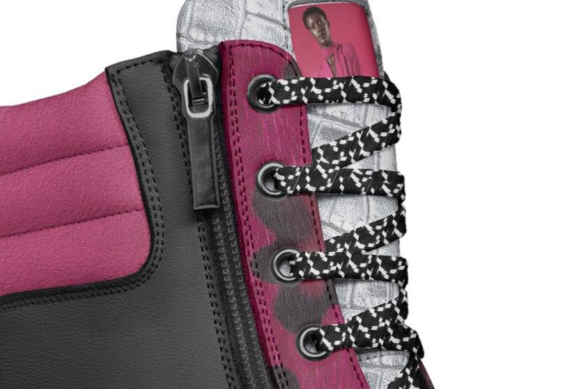 R&RH Grey Magenta Zip Women's Military Boot with zipper detail