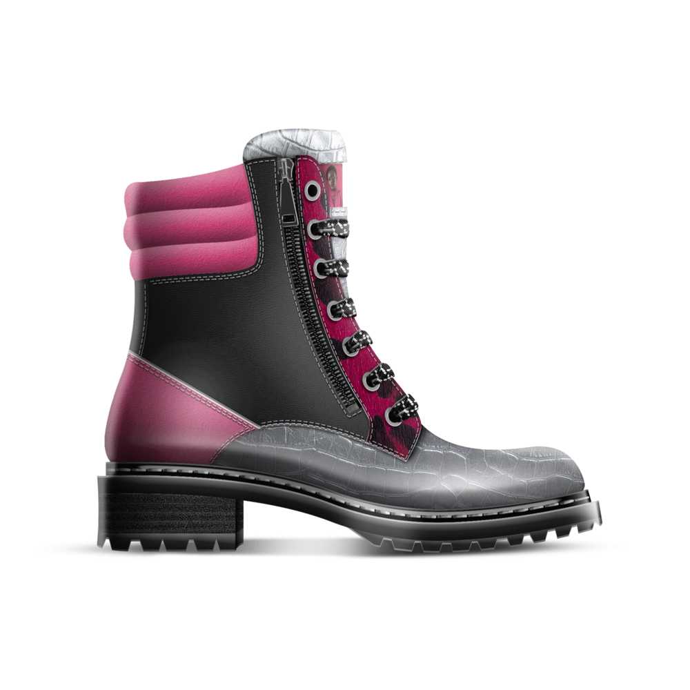 R&RH Grey Magenta Zip Women's Military Boot with zipper detail