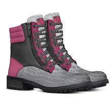 Load image into Gallery viewer, R&amp;RH_BIZ_SHOE LINE Grey  Magenta zip military boot - Rich and Rich Homeopportunities 
