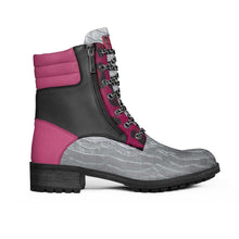 Load image into Gallery viewer, R&amp;RH_BIZ_SHOE LINE Grey  Magenta zip military boot - Rich and Rich Homeopportunities 
