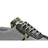 Kids black and green camo low-top sneakers with quilted tongue and thin rubber cup sole — product detail