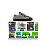 Kids black and green camo low-top sneakers with quilted tongue and thin rubber cup sole — rear view