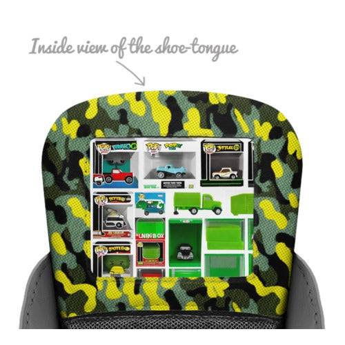 Kids black and green camo low-top sneakers with quilted tongue and thin rubber cup sole — additional view 7