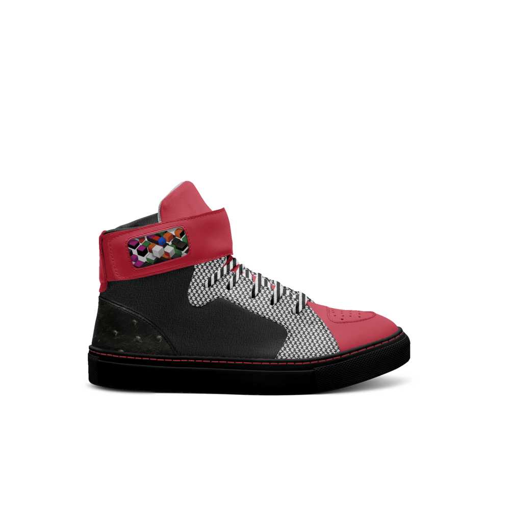 Rich and Rich Rubics Kids High Top Sneaker in red and black checkerboard pattern