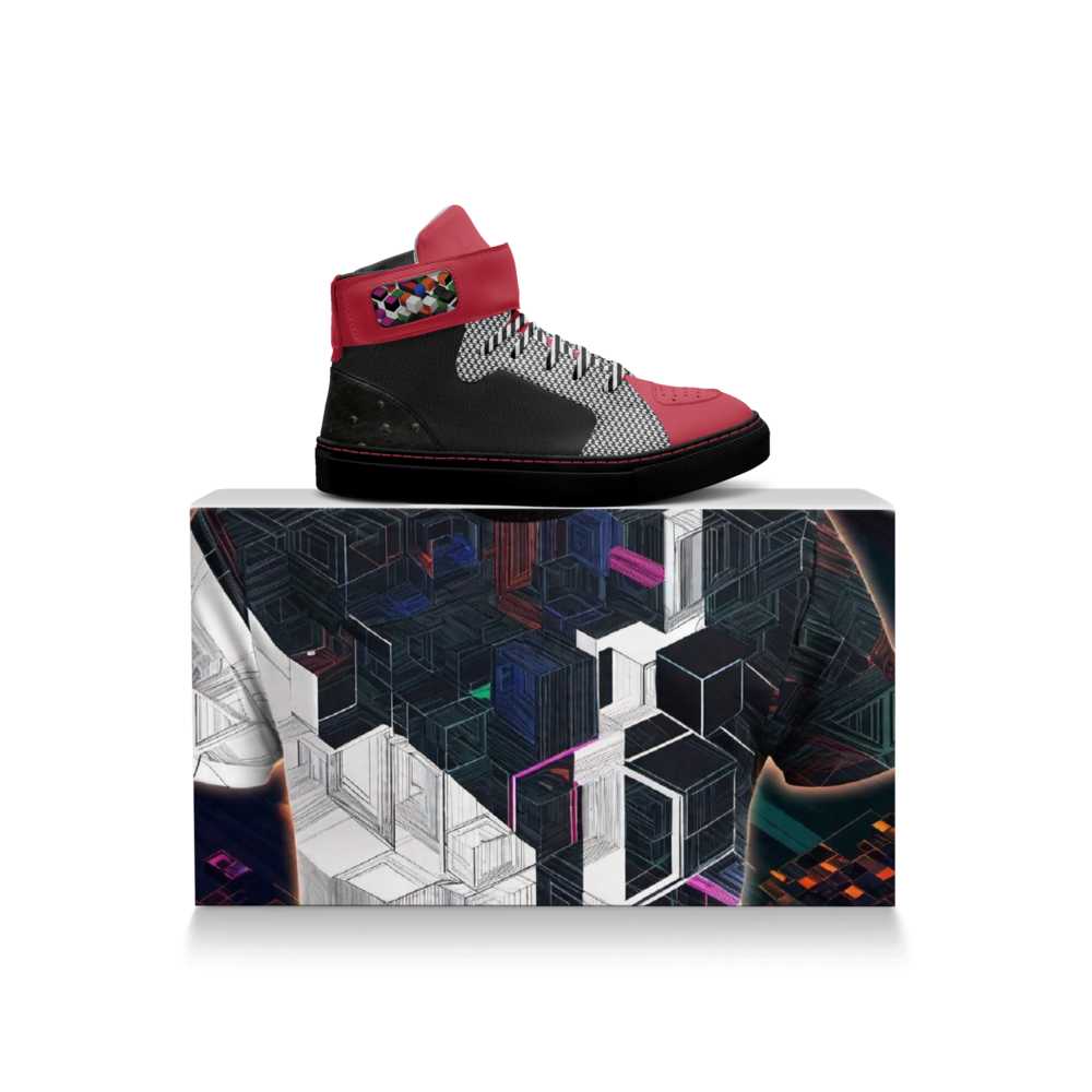 Rich and Rich Rubics Kids High Top Sneaker in red and black checkerboard pattern