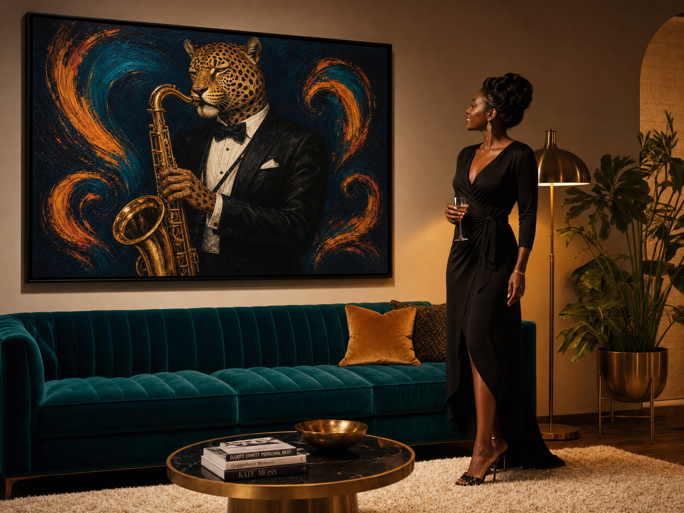 R&RH Leopard Saxophone Wall Art Canvas Print — model wearing product