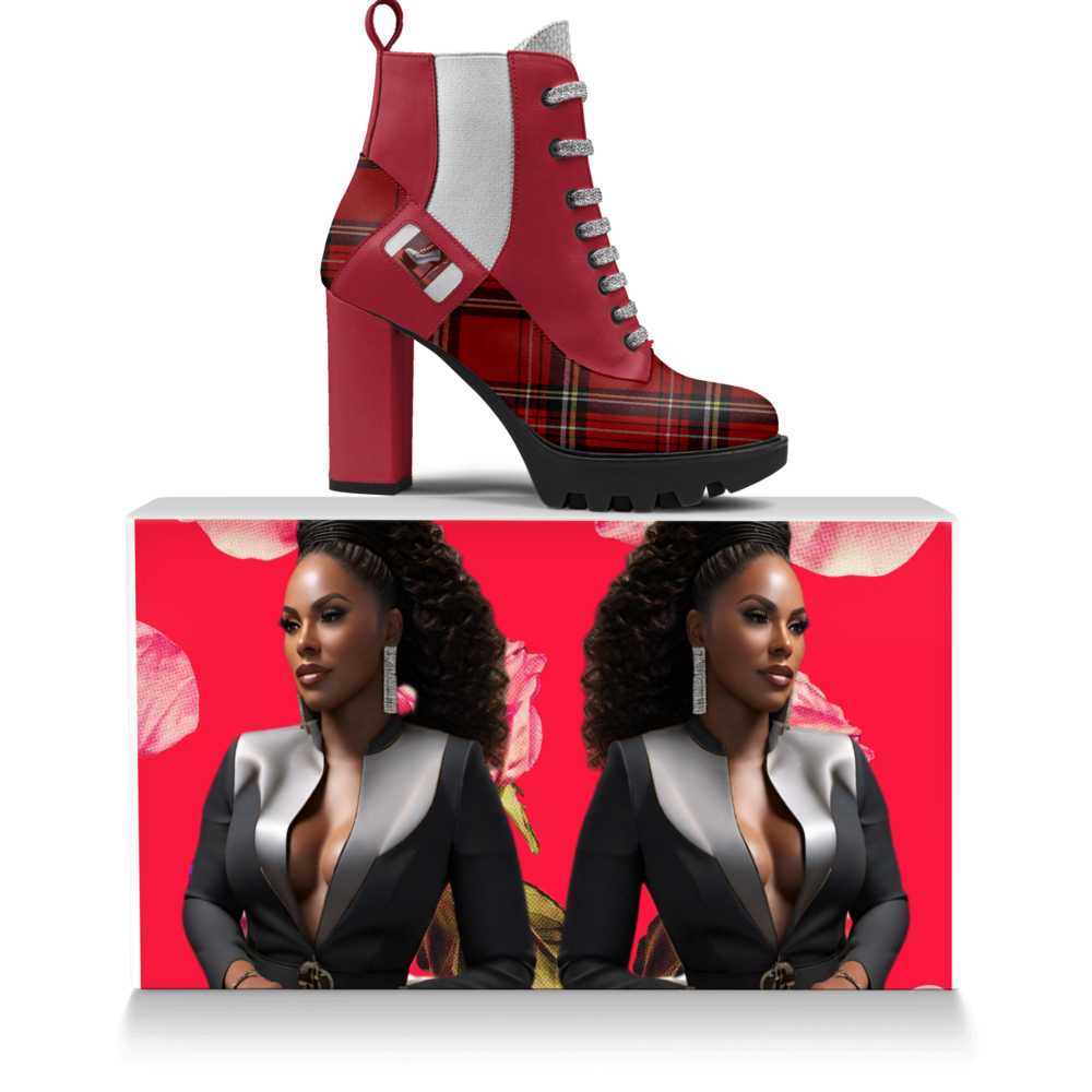 Rich and Rich Red Fierce Laced Women's Red Plaid Designer Boot
