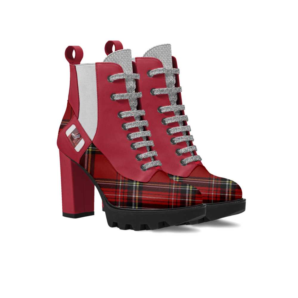 Rich and Rich Red Fierce Laced Women's Red Plaid Designer Boot