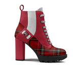 Women's red plaid lace-up designer boot with 9.9 cm covered heel and rubber sole — additional view 7