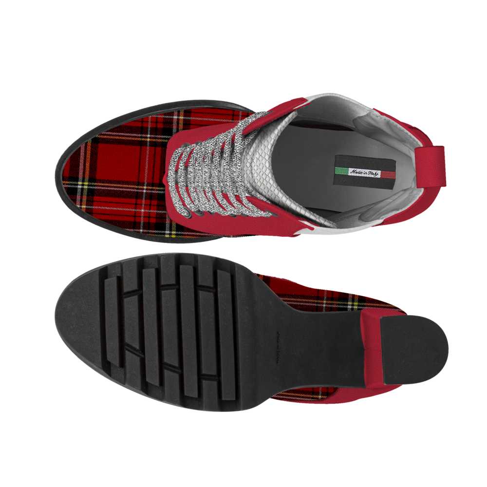 Rich and Rich Red Fierce Laced Women's Red Plaid Designer Boot