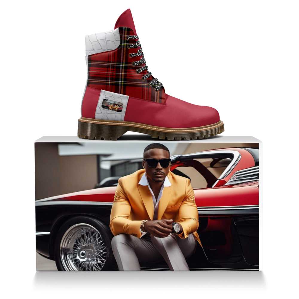 Redd_Man_Series Classic Street Hightop Boot in vibrant red Italian leather by Desiree Sims