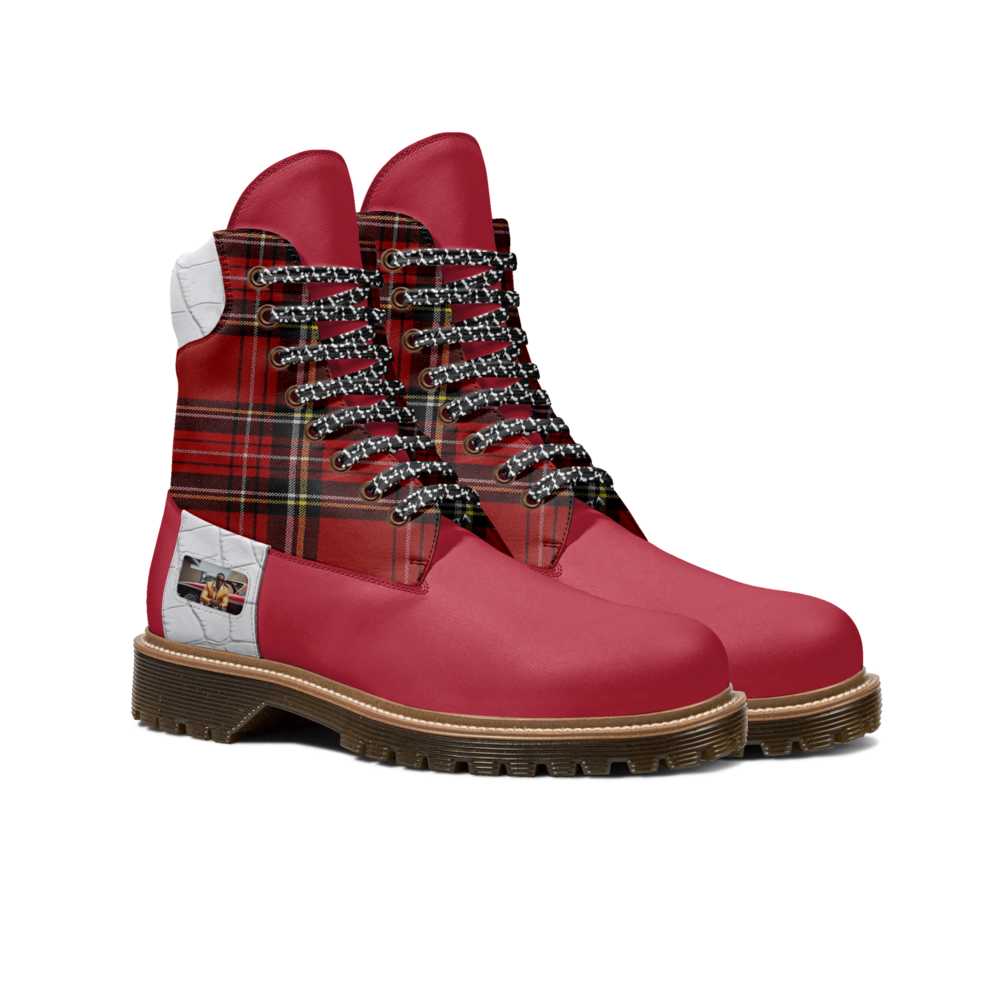 Redd_Man_Series Classic Street Hightop Boot in vibrant red Italian leather by Desiree Sims