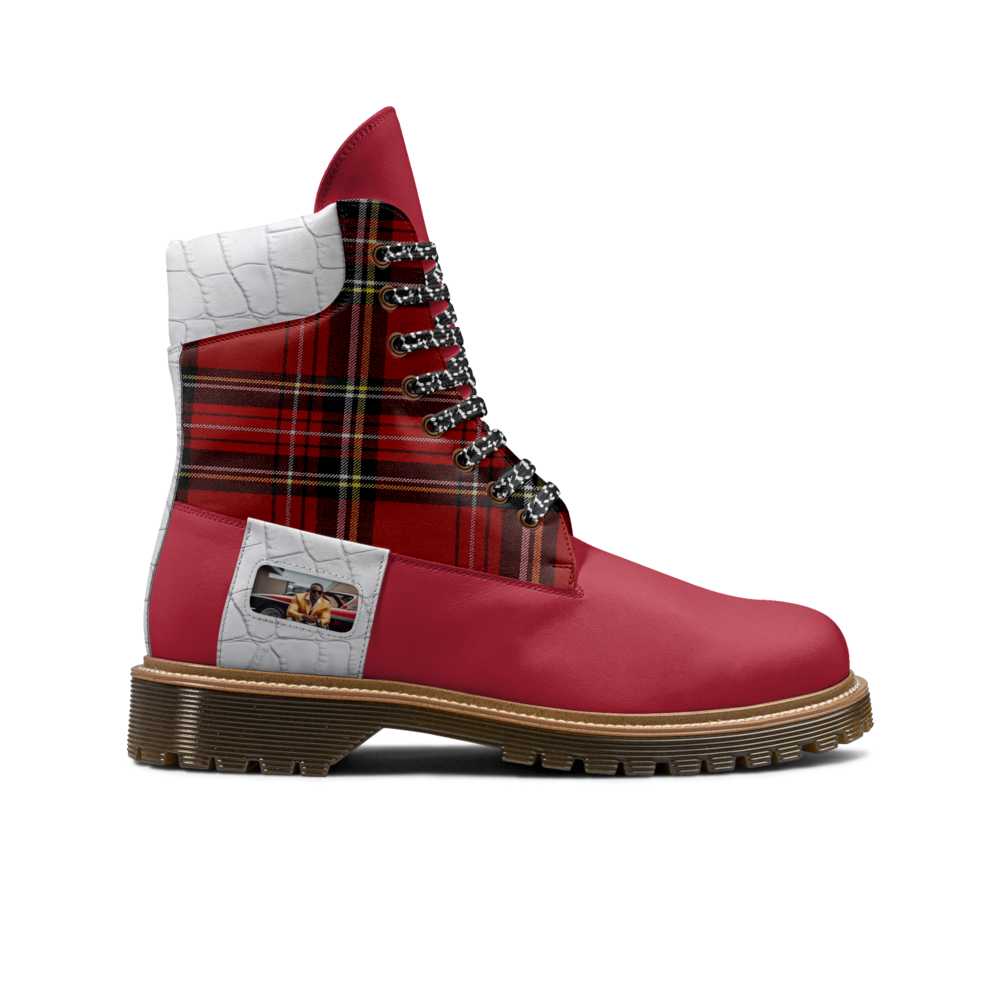 Redd_Man_Series Classic Street Hightop Boot in vibrant red Italian leather by Desiree Sims