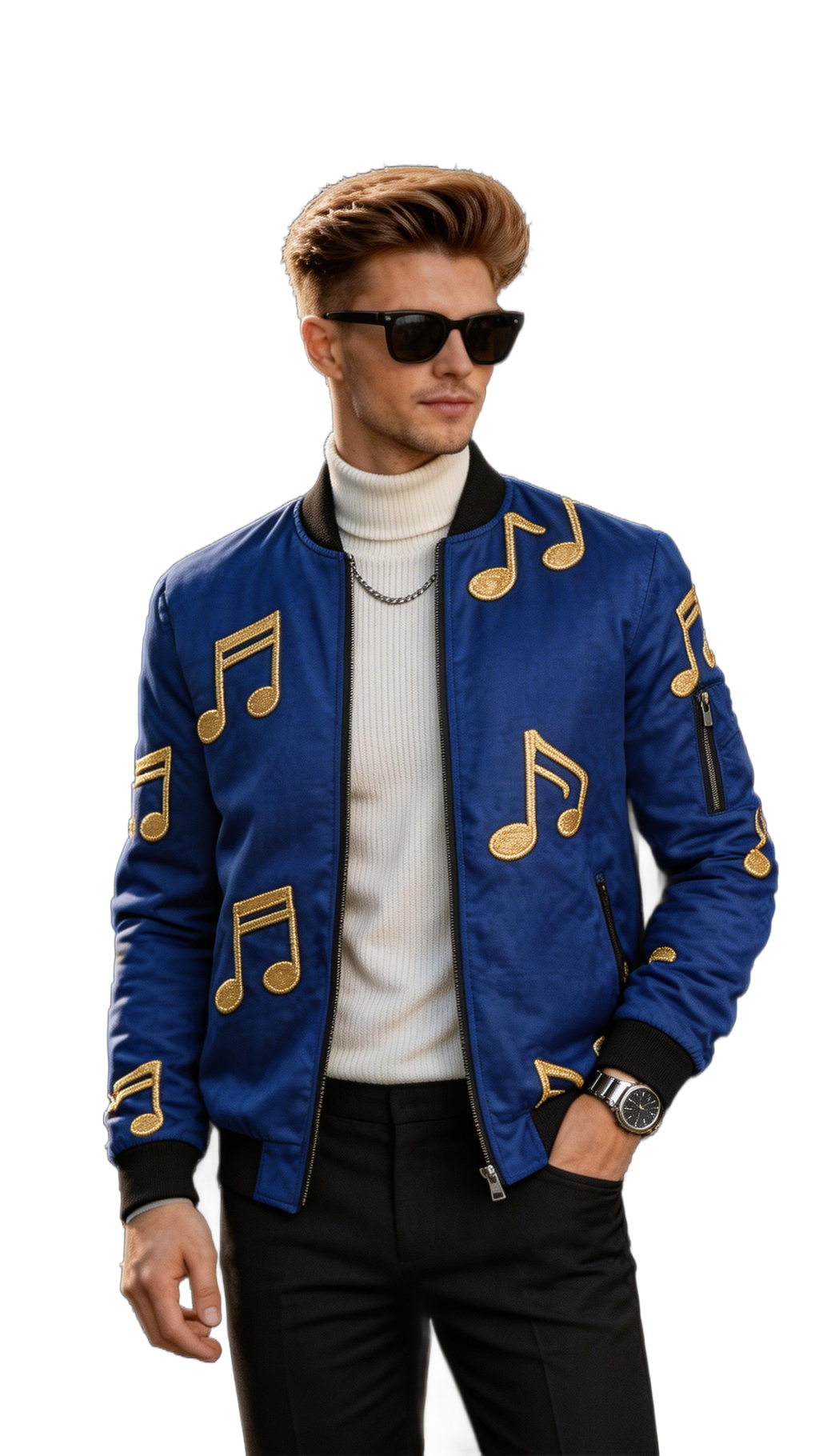 Rich and Rich Royal Blue Musical Notes Men’s Bomber Jacket