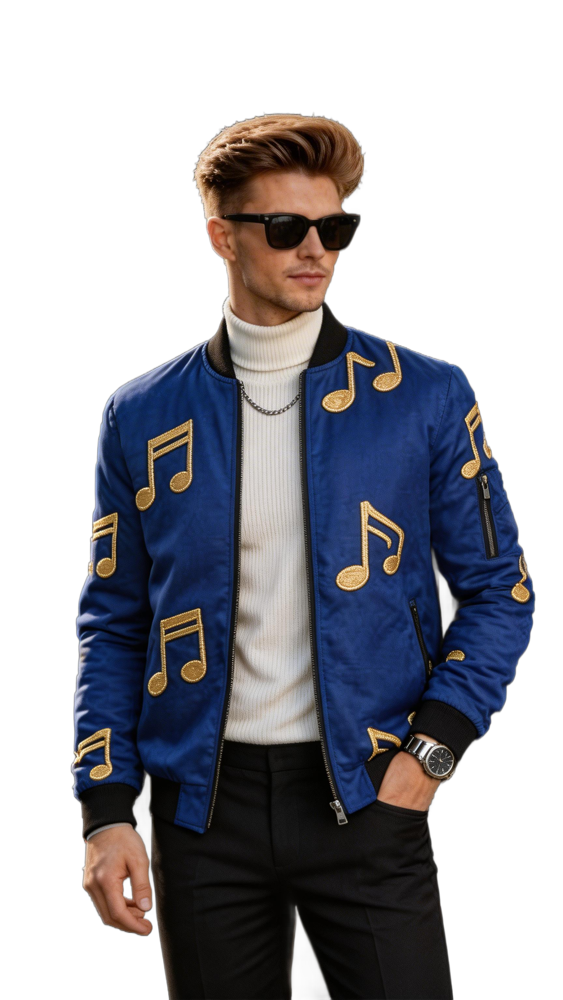 Rich and Rich Royal Blue Musical Notes Men’s Bomber Jacket