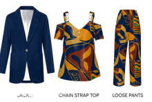 Load image into Gallery viewer, Rich and Rich Blue Multicolor Pants Set with Jacket
