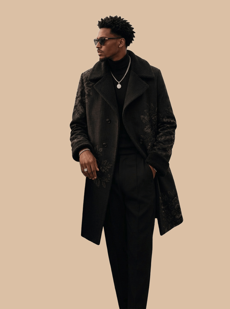 A Rich and Rich Men's Black Floral Double Breasted Coat - Rich and Rich Homeopportunities
