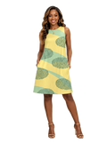 A Rich and Rich Yellow Lime Circular Dimension Sleeveless A-Line Pocket Dress