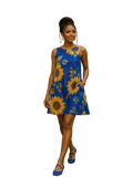 A Rich and Rich Sunflower Blue Sleeveless A-Line Pocket Dress