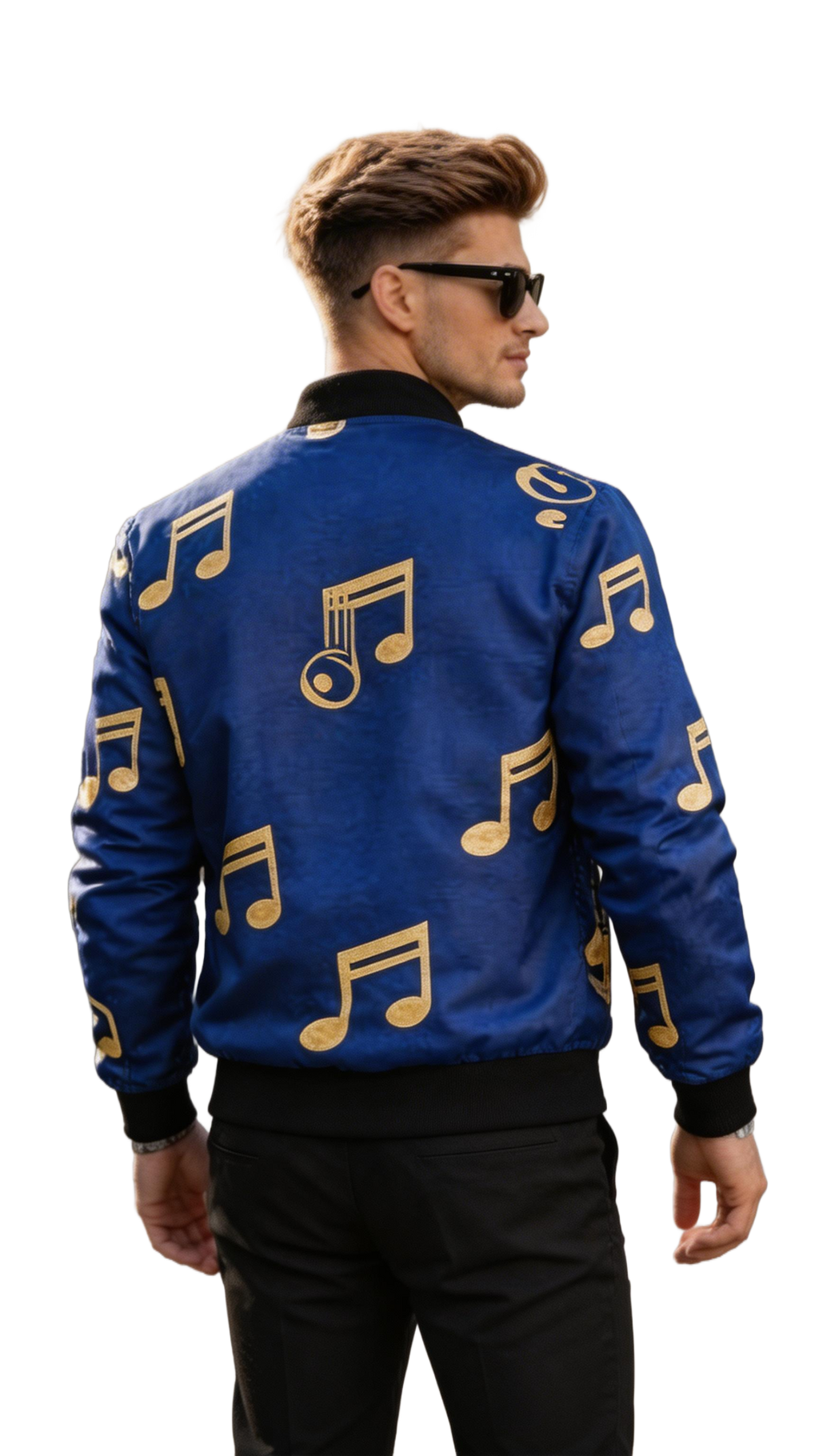 Rich and Rich Royal Blue Musical Notes Men’s Bomber Jacket