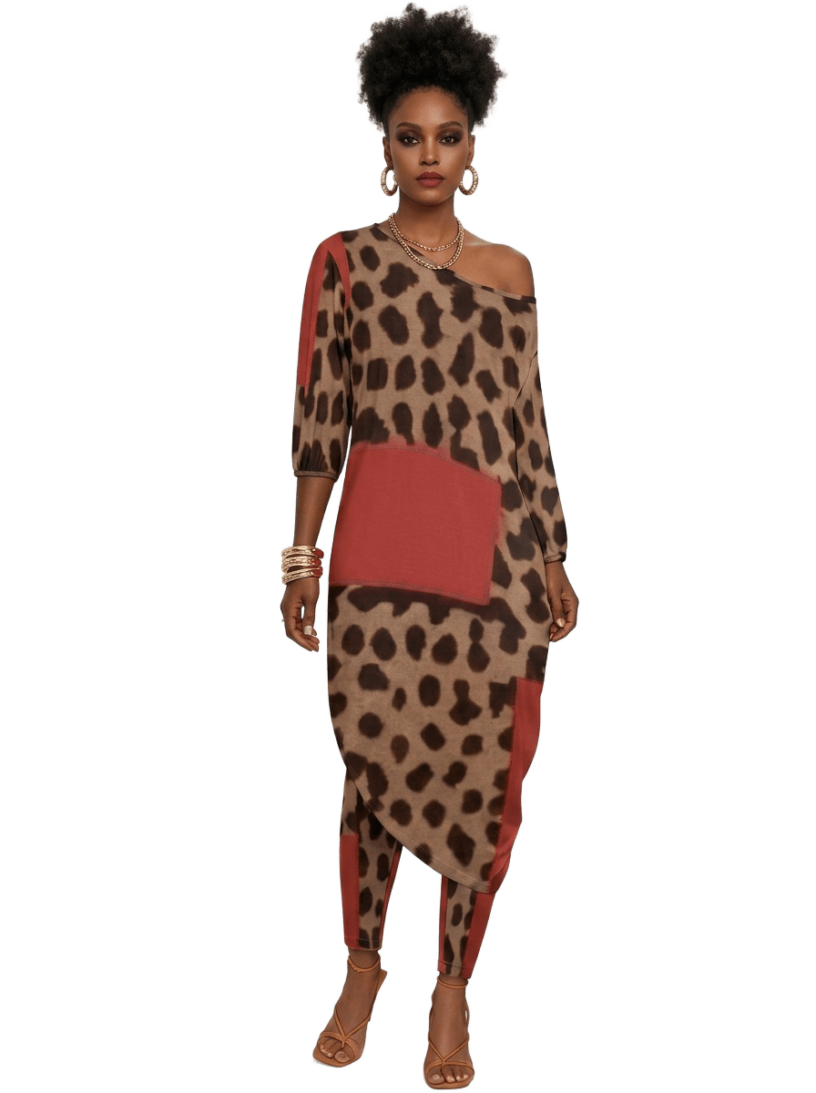 Rich and Rich Diagonal Red Animal Print Women's Off-Shoulder Two-Piece Set - Rich and Rich Homeopportunities