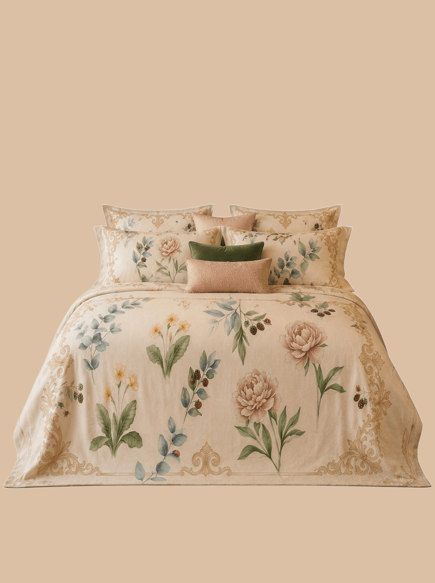Rich and Rich Beige Botanical Victorian Sherpa Fleece Blanket 90"x108" - Rich and Rich Homeopportunities