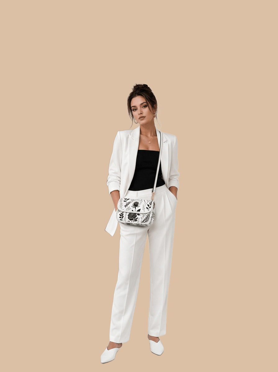Rich and Rich Black Rose Noir Floral Flap Women's White Shoulder Handbag - Rich and Rich Homeopportunities