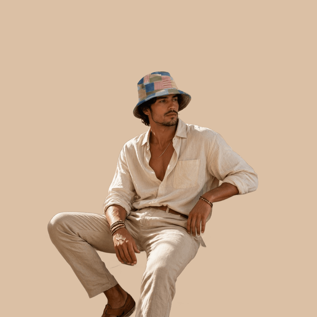 Rich and Rich Blue Checkered Patchwork Men's Bucket Hat - Rich and Rich Homeopportunities