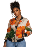 A Rich and Rich Women's Reversible Orange Floral Silk Bomber Jacket
