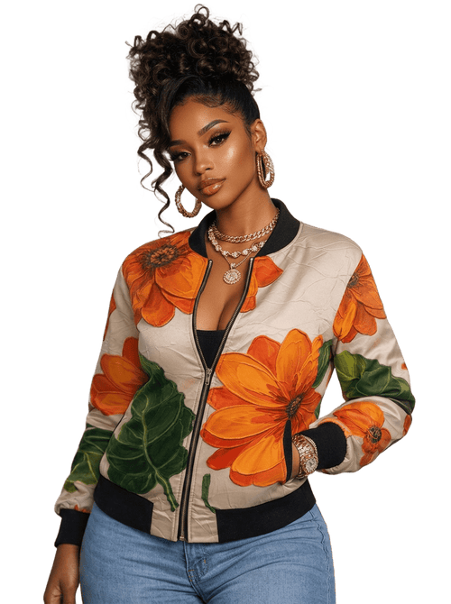 A Rich and Rich Women's Reversible Orange Floral Silk Bomber Jacket - Rich and Rich Homeopportunities