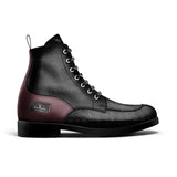 Burgundy and black embossed leather men's biker boots with lace-up front and contrast heel panel — additional view 14