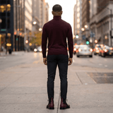Burgundy and black embossed leather men's biker boots with lace-up front and contrast heel panel — additional view 6