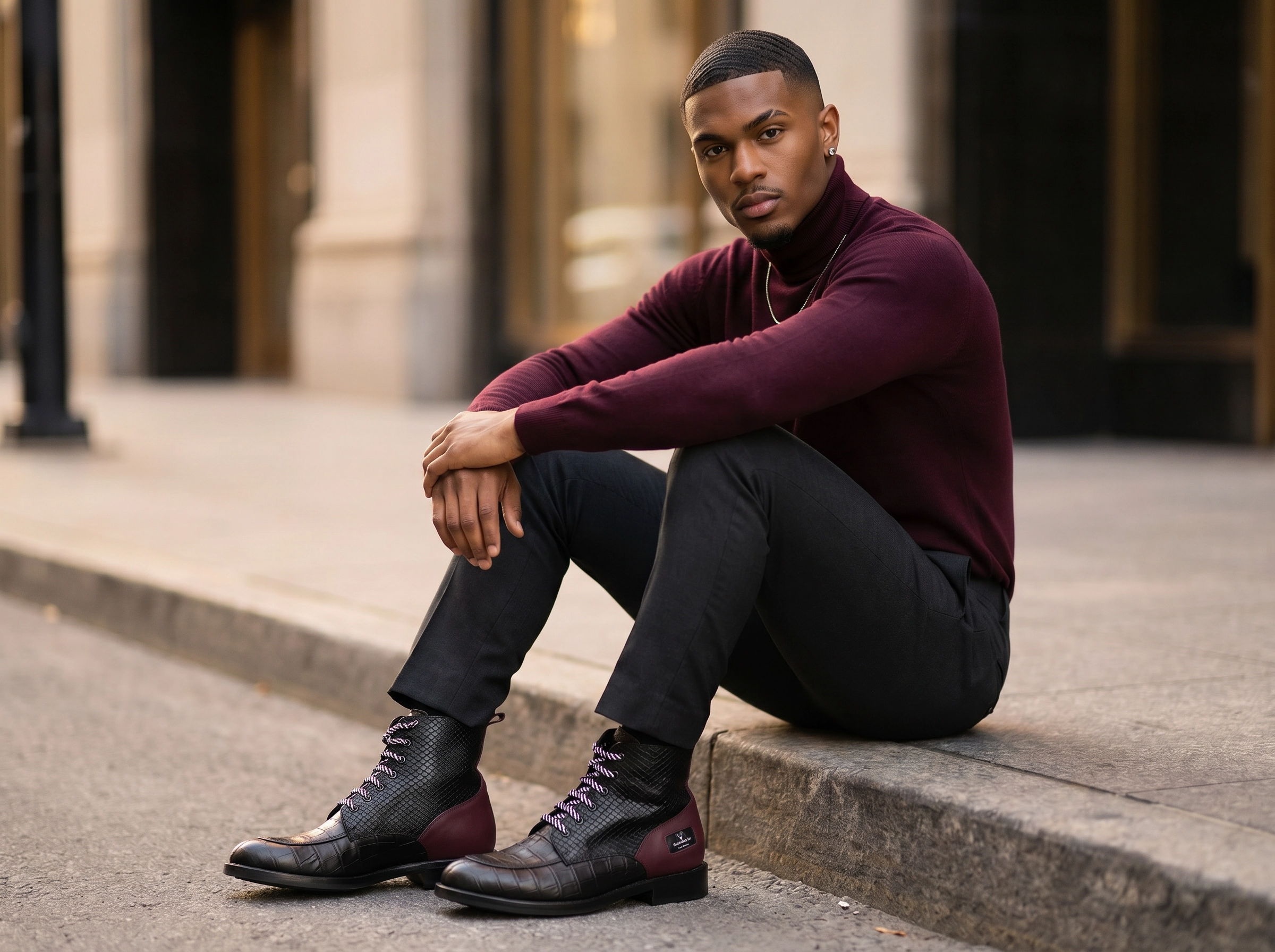RichandRich_Biz Elegant Burgundy  Men's Biker Boot  Boot