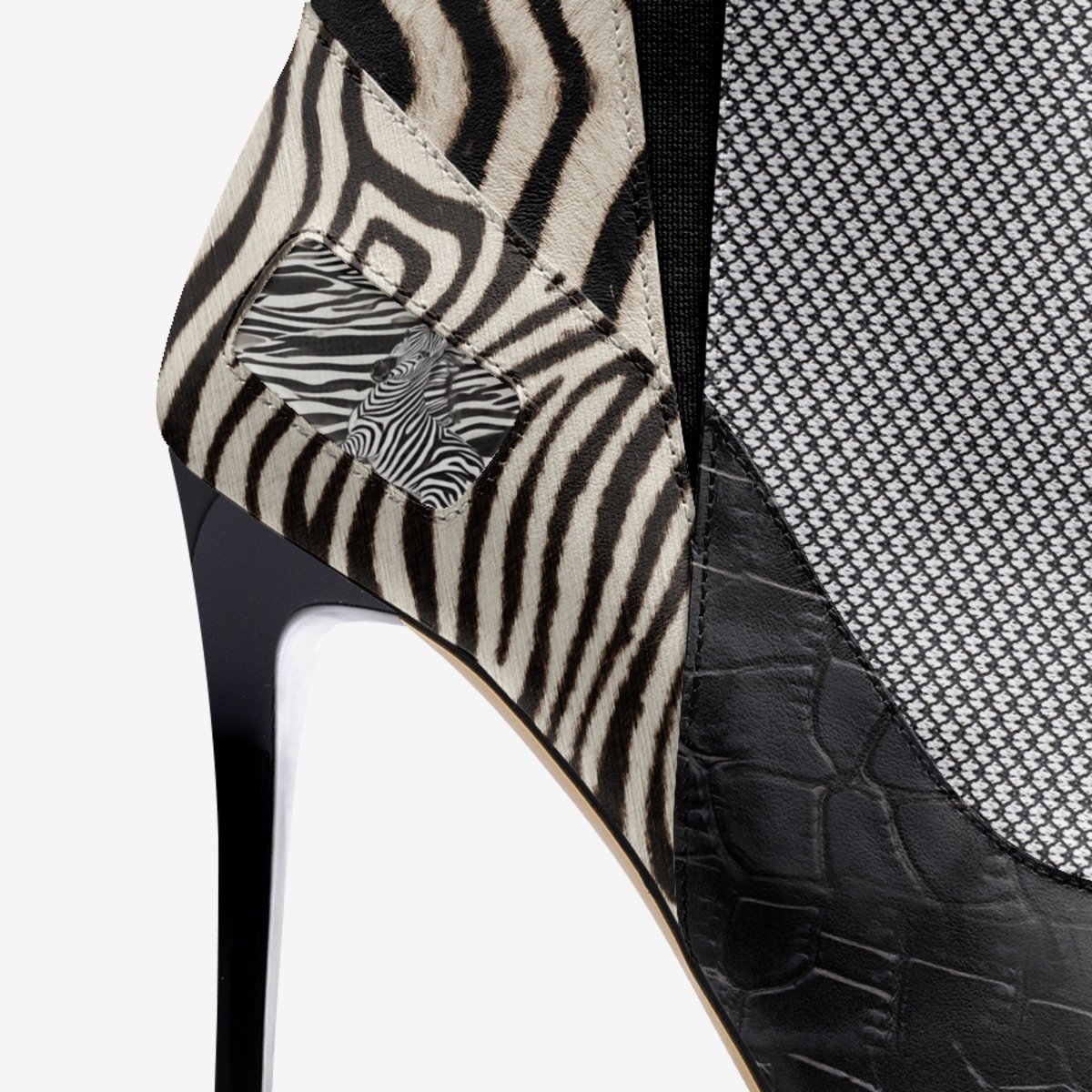 Black and white animal print slip-on boot with 10.5 cm stiletto heel — product detail