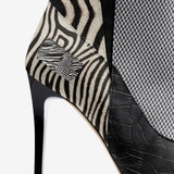 Black and white animal print slip-on boot with 10.5 cm stiletto heel — product detail