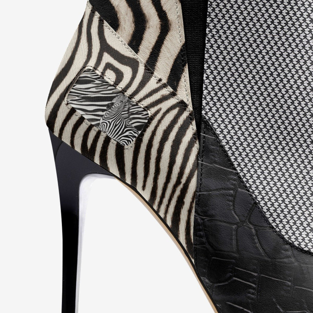 richandrichbizme Black and White Animal Print Women's High Heel Slip On Boot