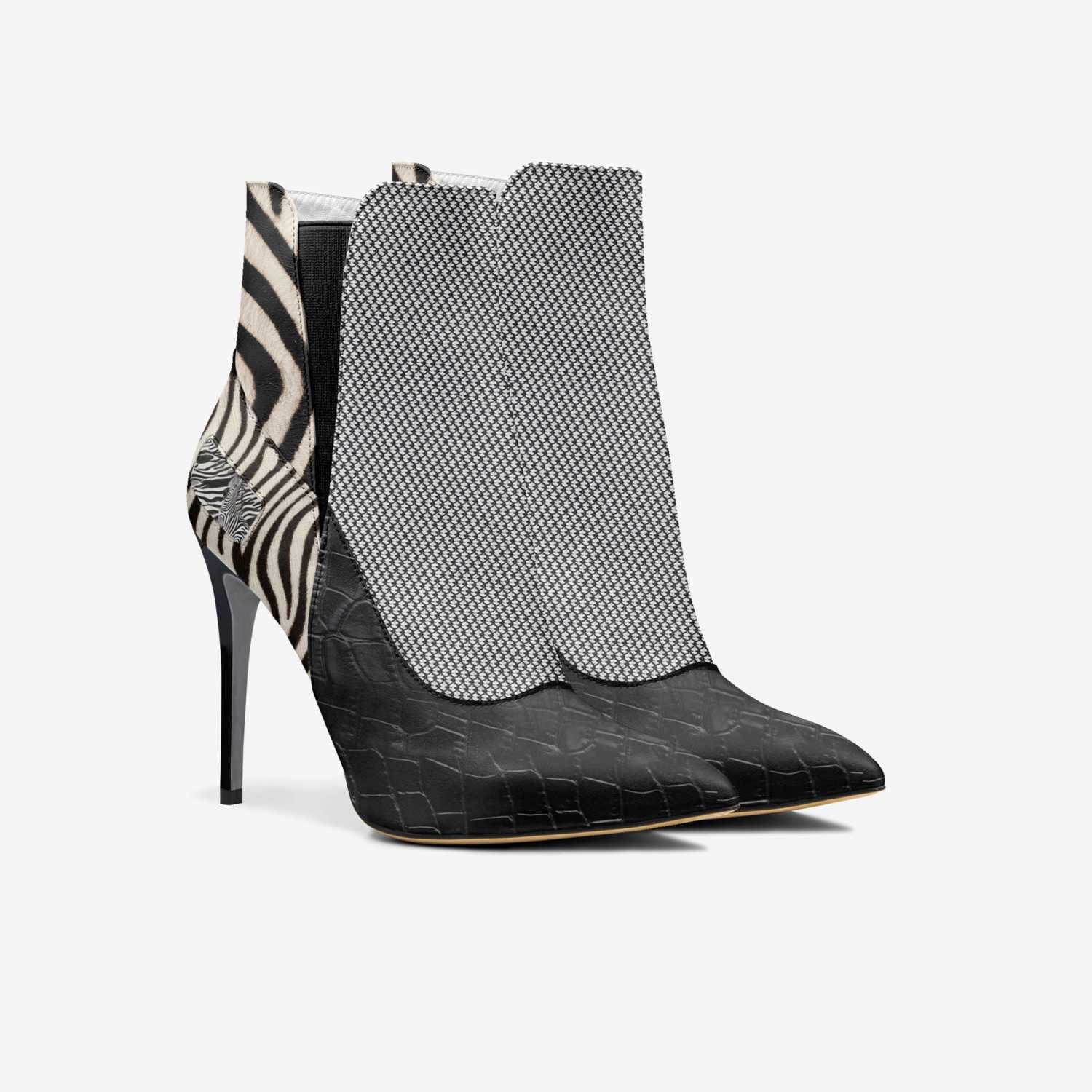 Black and white animal print slip-on boot with 10.5 cm stiletto heel — rear view