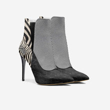 Load image into Gallery viewer, richandrichbizme Black and White Animal Print Women&#39;s High Heel Slip On Boot
