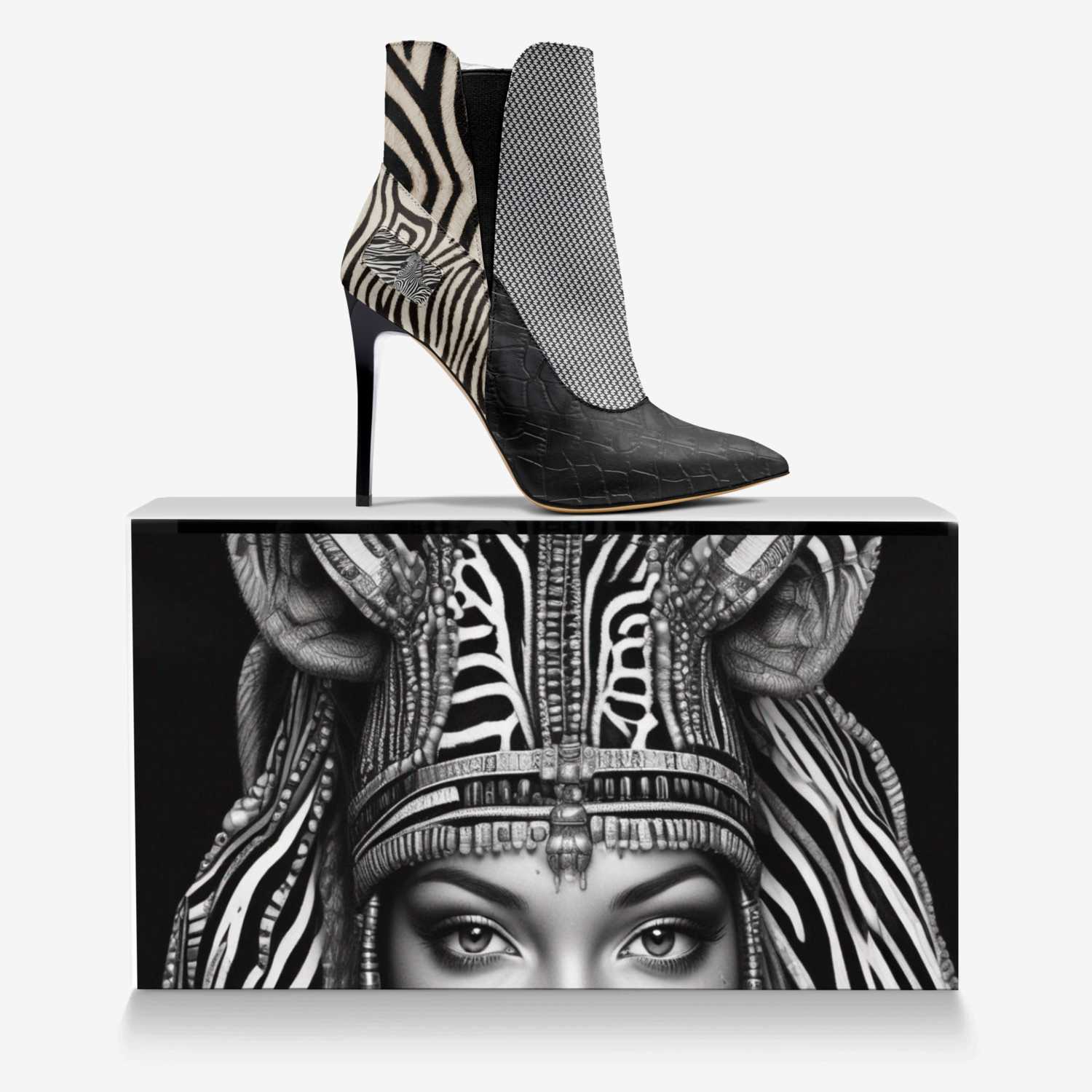 Black and white animal print slip-on boot with 10.5 cm stiletto heel — additional view 7