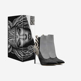 Black and white animal print slip-on boot with 10.5 cm stiletto heel